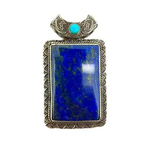 925 Sterling Silver Natural Turquoise Lapis Lazuli Gemstone Pendant