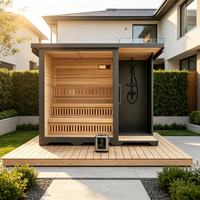 Ruang Uap Akrilik Premium Spektrum Penuh untuk Taman, Sauna Uap Luar Ruangan Mewah dengan Konstruksi Kayu Solid dan Shower