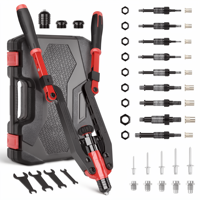 Kit professionnel de pistolet à rivets aveugles à bras long pliable, manuel, trois-en-un, en alliage d'aluminium, robuste, pour fixation et réparation métallique