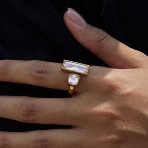 Geometric <b>Open</b> <b>Ring</b> With Diamonds Bezel Setting Unisex Fashion Jewelry Gift - Product Image 2