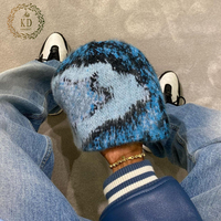 KD Beanie Fabricant En Gros Personnalisable Logo Motif Hiver Streetwear Poilu Furry Brosse Jacquard Mohair Bonnet En Tricot