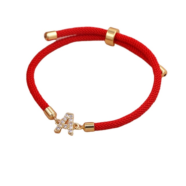 DIY Personalized Best Friend Adjustable Bracelets Zirconia Letter A-Z Initial Charm Friendship Red Color Rope Bracelets