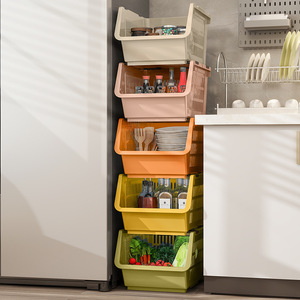 Panier de rangement empilable, système de rangement modulaire, <span class=keywords><strong>étagère</strong></span> de rangement en <span class=keywords><strong>plastique</strong></span> sur pied, panier organisateur pour légumes et fruits - Product Image 3