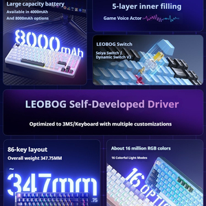 <span class=keywords><strong>Teclado</strong></span> Mecánico de Aluminio Leobog Hi86, Diseño de 86 Teclas, Inalámbrico Trimodal, Cinco Capas de Amortiguación de Sonido Interna, Batería de Gran Capacidad - Product Image 2
