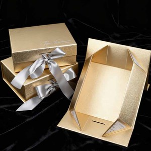 Cajas de regalo rígidas de papel Kraft de lujo modernas con forro de esponja con lazo de cinta, materiales reciclados, fáciles de plegar y almacenar - Product Image 4