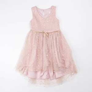 Robe de bal en satin pour filles, imprimé géométrique, dentelle décorative, longueur genou, été, col en V, respirante, sequins, ourlet asymétrique - Product Image 1