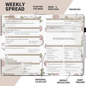 Wholesale A5 PU Leather Journal Weekly Monthly Plans, Agenda Management with Ribbon Design, Enhance <b>Work</b> and Study Efficiency - Product Image 3
