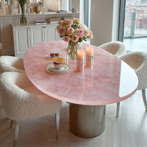 Meubles <span class=keywords><strong>de</strong></span> maison <span class=keywords><strong>de</strong></span> luxe, <span class=keywords><strong>table</strong></span> à manger ovale en onyx rose naturel, cristal <span class=keywords><strong>de</strong></span> <span class=keywords><strong>quartz</strong></span> rose - Product Image 5