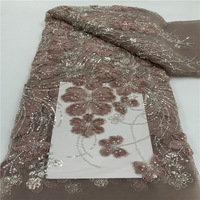 Nouveau style Tissu en maille de dentelle 100% polyester écologique, broderie florale à perles et sequins de style chinois, tendance