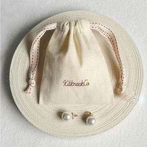 High Quality Cotton <b>Drawstring</b> <b>Pouch</b> Custom Cotton Packaging Bag Beige Cotton <b>Drawstring</b> Bag With With Herringbone String - Product Image 5