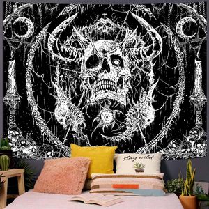 Tapisserie murale en polyester imprimée avec des motifs de crânes, d'araignées et de squelettes pour Halloween, lavable en machine, décoration murale, vente en gros - Product Image 3