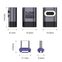 Adaptateur de charge rapide magnétique PD3.1 240W Type-C pour ordinateur portable Tablette PC et téléphone portable Adaptateur magnétique en forme de T Type c 480gbps