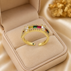 Anello Aperto Quadrato con Accenti Colorati, Anello Regolabile Creativo per Donne - Product Image 5