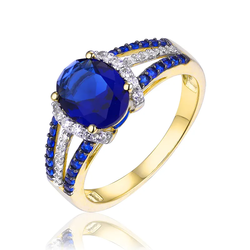 Bague de fiançailles vintage en or 18 carats, classique italien 1325Ct, bleu Royal saphir, rondes, diamant momanite, bijou de mariage