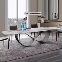 Table à manger Dareko Luxury 8 Word Design, design moderne, base rectangulaire en forme de papillon, 6/8/10 places, en pierre frittée, mobilier pour la maison
