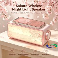 Mini Ornement Décoratif LED en Plastique Paysage Sakura, Veilleuse d'Ambiance à Bruit Blanc, Charge Rapide Sans Fil, Haut-parleur BT et Peinture Artistique