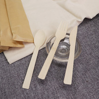 Ensemble de couverts jetables biodégradables en bambou – Couteau, fourchette et cuillère en bambou naturel pour plats à emporter