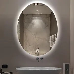 Индивидуальное овальное настенное зеркало с подсветкой и затемнением, с отображением времени