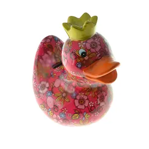 customization design coin box lovely design flower patterns duck shaped ceramic animal piggy bank for promotion gift