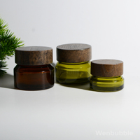 GIVELAMI 15g 30g 50g Pot en verre à épaule inclinée ambre vert olive avec couvercle en bois noir Protection UV Pot à crème avec couvercle en bois