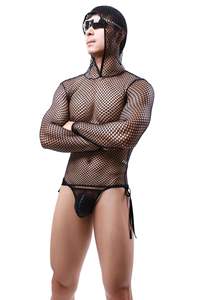 ชุดชั้นในตาข่ายซีทรูแขนยาวแบบมีฮู้ดสำหรับผู้ชาย ยี่ห้อ <span class=keywords><strong>King</strong></span> Mcgreen Star Men เหมาะสำหรับใส่ไปไนต์คลับ งานปาร์ตี้ หรือเป็นเสื้อซับใน - Product Image 4