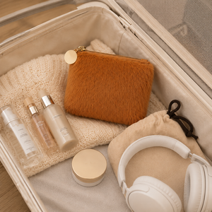 Caramel Faux Fur <b>Mini</b> Cosmetic <b>Pouch</b> with Gold-Tone Zipper for Daily Makeup Coin Purse and Small Item Storage - Product Image 6