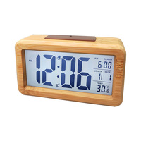 Réveil de table numérique et analogique à LED en bois avec fonctions de moniteur de température et d'humidité Horloges numériques et analogiques-numériques
