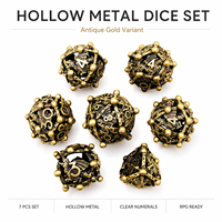 Ensemble de dés polyédriques DND en métal creux, motif Dragon Orbe en Bronze Antique, 7 pièces, à points sphériques, pour jeux de table RPG Dungeons & Dragons, coffret cadeau