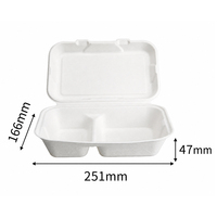 Boîte à salade jetable en pulpe de canne à sucre 9 pouces, 2 compartiments, rectangulaire, en bagasse, type clamshell, pour emballage à emporter