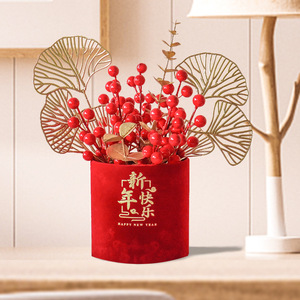 Arreglo de Bayas Artificiales de Acebo en Cubeta Roja, PVC Suave, Decoración Interior - Product Image 5