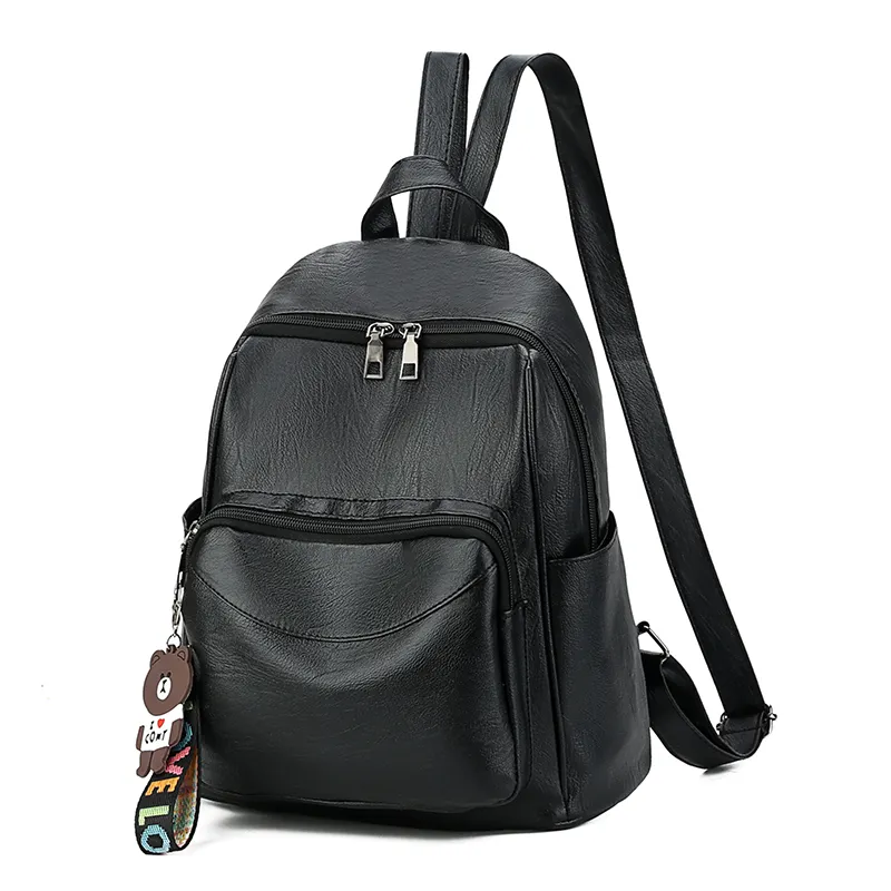 NEW design PU High School Book Girly Backpack black high quality leather backpack