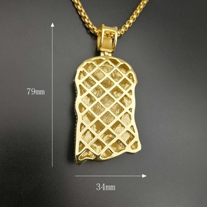 Collar con Colgante Geométrico de Rostro de Jesús Chapado en Oro Yunique, con Incrustaciones de Diamantes, Cadena de Acero Inoxidable de 4mm y 61cm, Joyería de Regalo - Product Image 4