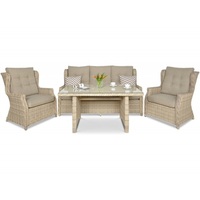 Aluminium-Rattan-Sofa-Set mit 200g Olefin-Stoffkissen Halbrunde Korbmöbel für den Garten mit Tisch aus Gehärtetem Glas