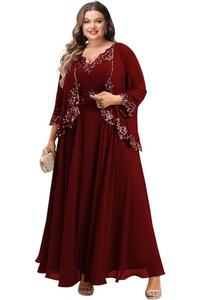 مقاس كبير فستان أم شيفون للزفاف من الشيفون بأكمام فتحة رقبة على شكل حرف V فساتين رسمية للنساء مزخرفة بالدانتيل فساتين حفلات للأم - Product Image 5