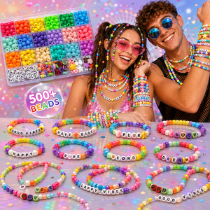 Kit de perles DIY 24 compartiments, perles ton sur ton arc-en-ciel avec lettres de l'alphabet, étoiles et fleurs pour la fabrication de bracelets et de bijoux - Product Image 3