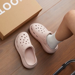 Women's Puff <b>Clogs</b> Summer Thick Soled Closed Toe Sandals Breathable Odor Resistant EVA Couple Beach Shoes Pink Black Khaki White - Product Image 3