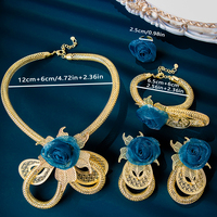 Parure de bijoux en laiton filigrané motif rose bleue, faite à la main, de luxe, pour femme, idéale pour mariage, fête, Saint-Valentin, cadeau, faible MOQ, vente en gros par petites lots