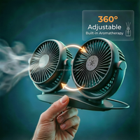 Ventilateur de voiture à double tête 12V/24V oscillant avec 2 ports USB et diffuseur d'arômes pour SUV et camion