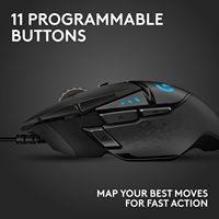 Souris de jeu filaire Logitech G502 Hero Haute performance 25600 DPI RGB Poids réglables 11 boutons programmables Mémoire intégrée