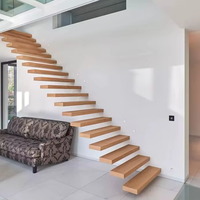 Escalier flottant moderne en bois Prima pour intérieur, avec garde-corps en verre sans cadre et kit d'escalier à monte-escalier ouvert pour villa