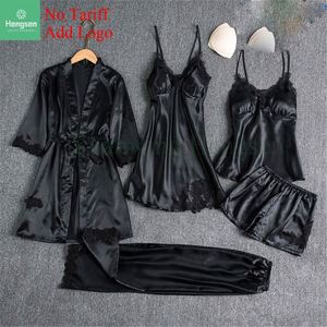 Satin Sexy Lace Pajamas Set Pajamas Silk Home Wear with Leather <strong>Jama</strong> Women's Pajamas with Chest Pads - Product Image 4