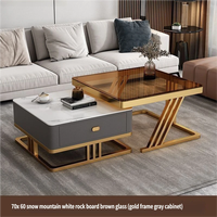 Table basse de luxe léger, écologique et durable, moderne et simple, nouvelle table carrée en verre et dalle de quartz pour salon