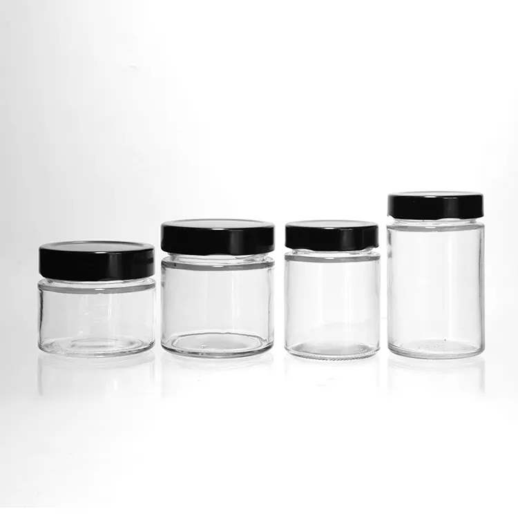 Упаковка прозрачные круглые большие стеклянные круглые банки с черными крышками для хранения еды мед