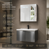 Meuble de salle de bain suspendu avec miroir LED, rangement intelligent, design moderne, écologique, pour hôtel et villa, mobilier de salle de bain OEM ODM