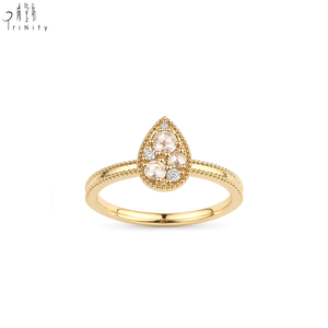 สินค้ามาใหม่ เครื่องประดับวินเทจอาร์ตเดโค แหวนทองคำแท้ 18K ประดับเพชรทรงหยดน้ำแบบโรสคัท สำหรับสวมใส่ทุกวัน - Product Image 4