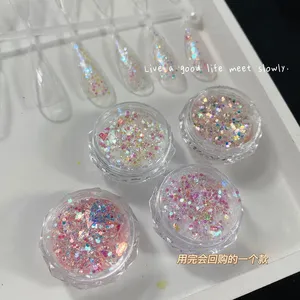 MingLee 4Jars/set Mermaid Sparkle Nail <b>Art</b> Glitter Ultra-Thin Laser Flakes Holographic <b>Sequins</b> Dual-End Nail Pusher Tool Square - Product Image 2