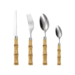 Hot bán thân thiện với môi <span class=keywords><strong>Flatware</strong></span> <span class=keywords><strong>Set</strong></span> Nhựa Tre xử lý trái cây muỗng nĩa dao thép không gỉ thiết lập dao kéo 1058001 - Product Image 2