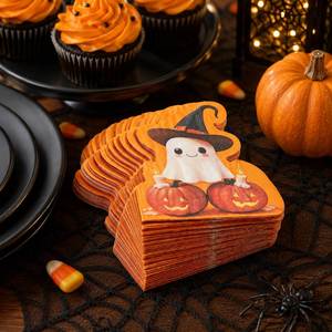 Fournitures de table pour fête, 20 pièces, kits de serviettes en papier en forme de fantôme et de citrouille, serviettes jetables pour Halloween - Product Image 2