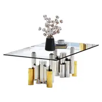 Tempered Kaca Meja Kopi Meja Kopi Cermin Perak dan Emas Desain Dasar untuk Ruang Tamu Furniture
