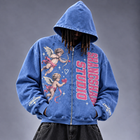 Fabricantes de Ropa Personalizada, Sudadera con Capucha de Felpa Francesa Gruesa, Estampado DTG, Hombros Caídos, Estilo Vintage, Lavado Ácido, Desgastada